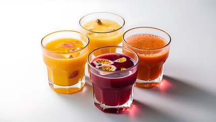 Tropical juices in glasses isolated on white