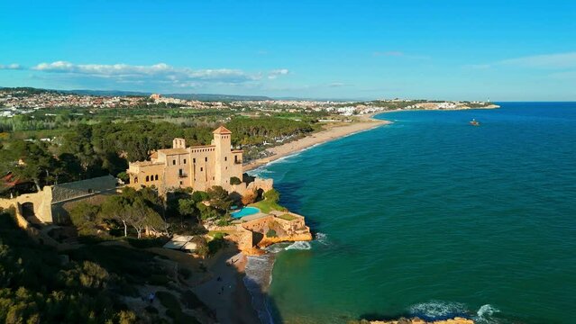 Castell de Tamarit near Tarragona, Costa Dorada, Catalonia, Spain. Aerial view