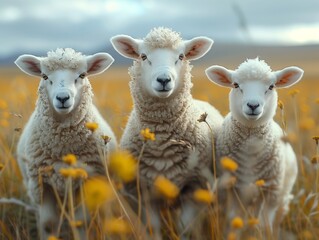 Obraz premium Realistic Dorper Sheep Grazing in Field: Ultra Detailed Scene