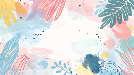  Pastel Abstract Floral Art - Whimsical and Playful Illustration with Soft Colors and Leaf Patterns. Beautiful background or wallpaper.