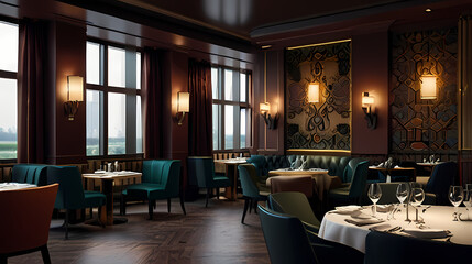 Background with a luxury restaurant room view theme