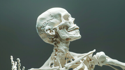 Human skeleton of the skull and cervical vertebrae.