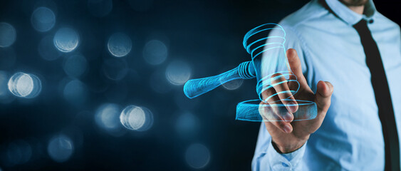 businessman touching digital network with his finger