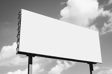 Obraz premium Large blank billboard against a cloudy sky background, monochrome black and white; mockup