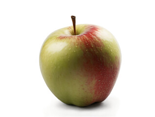 A crisp, fresh apple with a blend of red and green colors on a transparent, white background, png