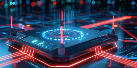 Advanced fast broadband wireless router. Concept of new technology and fast network connectivity