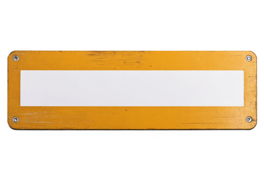 An old yellow textured sign with a blank white rectangle space for text, isolated on transparent, white background, png