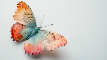Dreamy beautiful texture color butterfly on a white background a real photo of a natural creature © TheWaterMeloonProjec