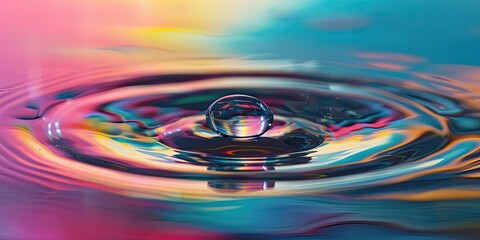 Witness the serene beauty of a water droplet on a CD, reflecting a delicate rainbow. This abstract image merges nature and digital media, serving as a technology-themed wallpaper. The balanced color