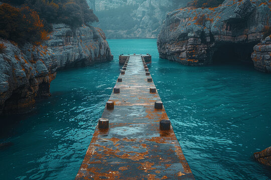 A well-constructed bridge spanning a chasm, connecting distant shores with unwavering stability and strength. Concept of structural integrity. Generative Ai.