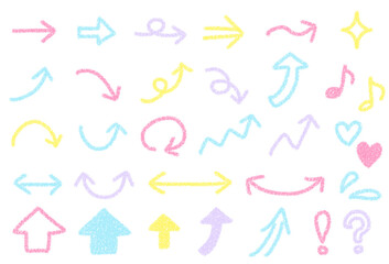 シンプルな矢印の手書きイラストセット　クレヨンタッチ