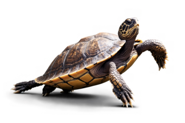 Lifelike turtle with a detailed shell on a transparent white background, ideal for ecological png themes and designs