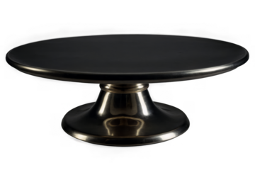 A sleek black metal cake stand showcased against a transparent, white background in png format for smooth integration