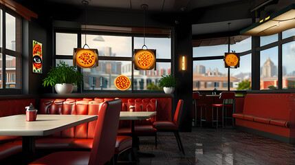 Background with a pizza restaurant interior view theme