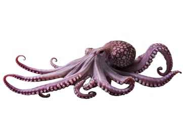 An intricately detailed octopus image showcasing its tentacles and body against a transparent, white background, suitable for PNG format