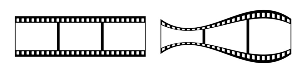 35mm motion picture blank filmstrip vector design with 3 frames on white background. Black film reel symbol illustration to use for photography, television, cinema, photo frame. 