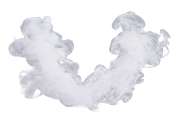 White, swirling smoke plumes isolated on a transparent background for versatile design use, readily available as a PNG file