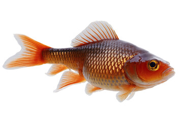 Beautiful goldfish with striking orange fins isolated on a transparent, white background, png, representing aquatic elegance