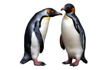 Naklejka premium A pair of detailed, lifelike King penguins rendered with precision, presented on a transparent, white background, png