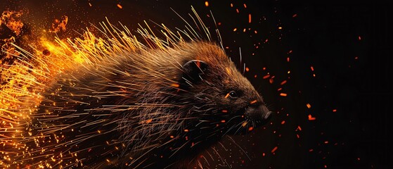 A porcupine with quills of blazing fire