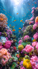Fototapeta premium A panoramic view of a nature coral reef, the vastness of the marine ecosystem captured beautifully