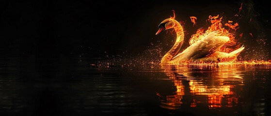 A swan gliding on a lake of fire