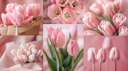 A collage of pink tulips