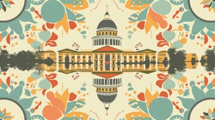  Sacramento with state capitol, retro pattern design, tranquil shimmer arises from fluid movements