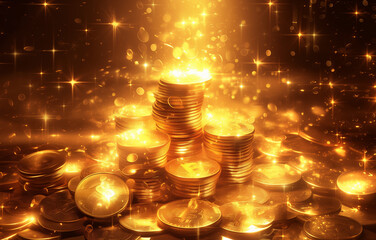 A pile of gold coins and treasures