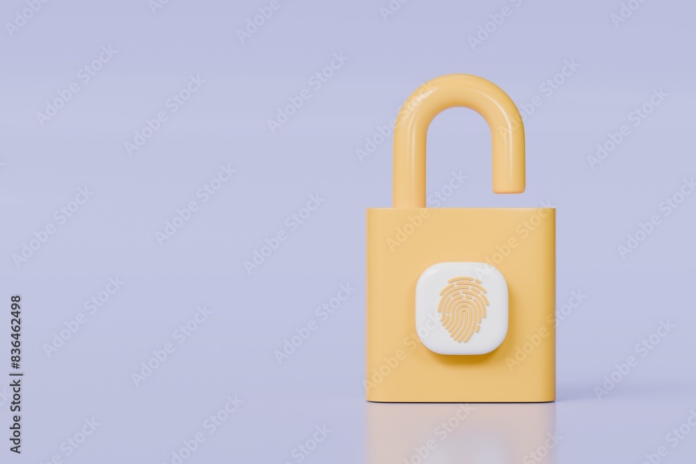 Poster 3d fingerprint padlock icon isolated on blue background. biometric verification. touch id fingerprin