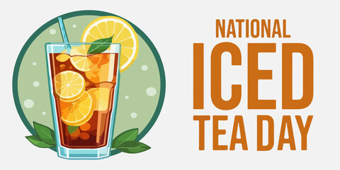 National Iced Tea Day illustration. Glass of ice tea with lemons drawing good for National Iced Tea Day celebration flat design. Vector design for banner, poster, postcard. Eps 10