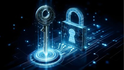 Abstract cyber security concept with key and binary code. Cybersecurity and privacy concepts to protect data. cyber security technology for protecting personal data and secure internet. Generative AI