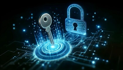 Abstract cyber security concept with key and binary code. Cybersecurity and privacy concepts to protect data. cyber security technology for protecting personal data and secure internet. Generative AI