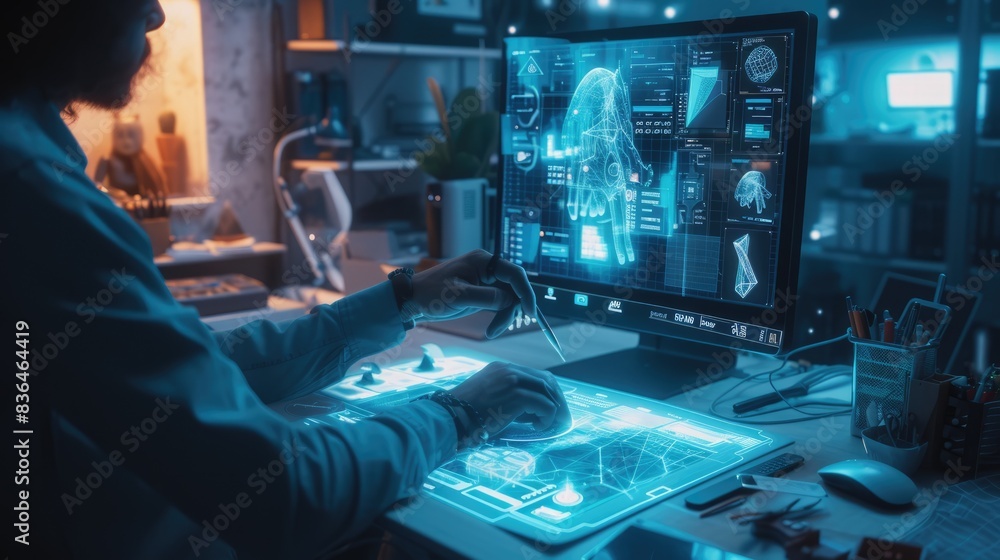 Poster professional digital engineer using artificial intelligent and digital holographic to design product