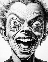 Obraz premium 白い画用紙に描かれた強風の中で絶叫する男性の顔のイラスト