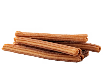 A stack of delicious Spanish churros, perfectly isolated on a transparent, white background, in png format