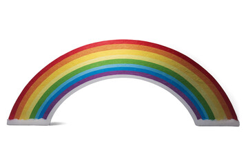 Artistic watercolor style rainbow painted arc with vibrant colors on a transparent, white background, png ready