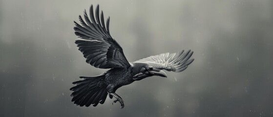 Fototapeta premium A raven soaring effortlessly on a thermal