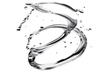A dynamic swirling water splash captured against a transparent, white background, provided in png format