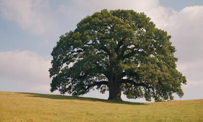 old oak tree on top of hill