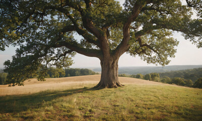old oak tree on top of hill