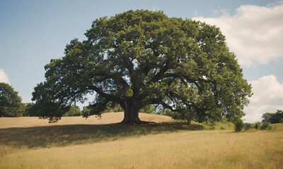 old oak tree on top of hill
