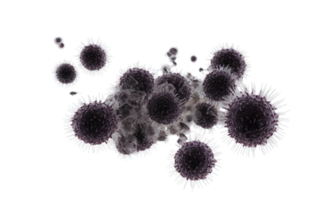 A detailed transparent image of dark virus-like particles on a white background, suitable as a png