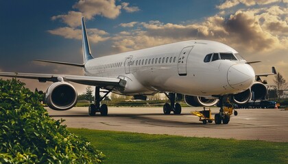 Obraz premium Transportation background with plane and sky, copy space text area