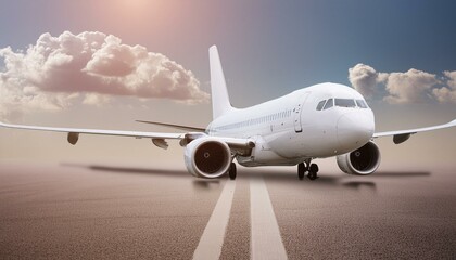 Fototapeta premium Transportation background with plane and sky, copy space text area