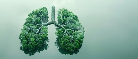 Green lung forest in a shape of lungs for a healthy environment and planet earth. Healthy lungs fresh air concept