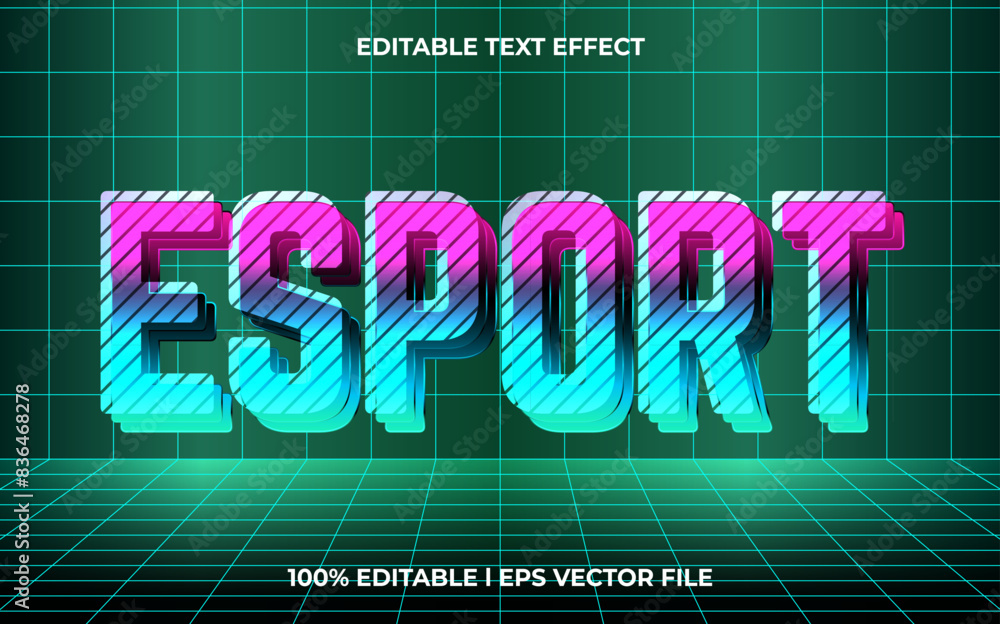 Poster esport 3d editable vector text effect. modern concept text effect, with combination glow techno colo