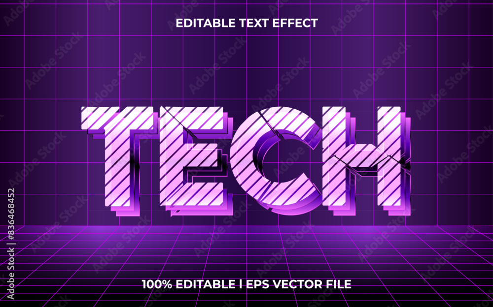 Poster tech 3d editable vector text effect. modern concept text effect, with combination glow techno colors