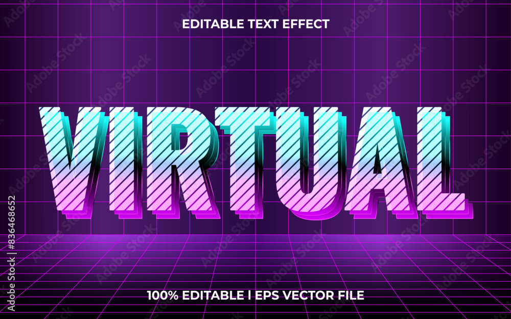 Poster virtual 3d editable vector text effect. modern concept text effect, with combination glow techno col