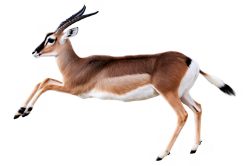 A Thomson's gazelle in mid-run captured against a transparent, png, white background
